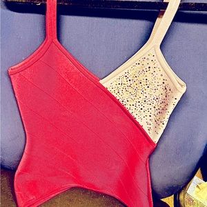 HERVE LEGER SIZE SMALL HOT PINK/ VIOLET PURPLE RHINESTONES, excellent condition